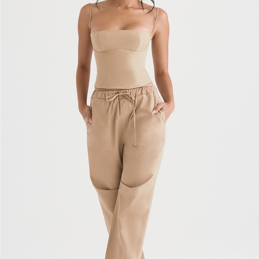 House Of CB Beige Drawstring High-Waist Relaxed Pants